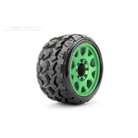 Jetko 1/8 SGT 3.8 EX-TOMAHAWK Tyres (Claw Rim/Metal Green/Med Soft/Belted) (2pcs) [1601CGMSGBB1]