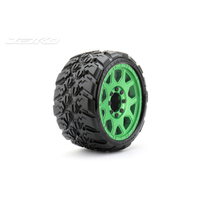 Jetko 1/8 SGT 3.8 EX-KING COBRA Tyres (Claw Rim/Metal Green/Med Soft/Belted) (2pcs) [1602CGMSGBB1]