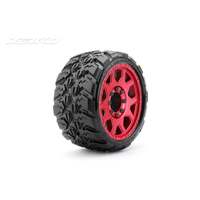 Jetko 1/8 SGT 3.8 EX-KING COBRA Tyres (Claw Rim/Metal Red/Med Soft/Belted) (2pcs) [1602CRMSGBB1]