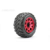 Jetko 1/8 MT 3.8 EX-KING COBRA Tyres (Claw Rim/Metal Red/Med Soft/Belted) (2pcs) [1802CRMSGBB1]