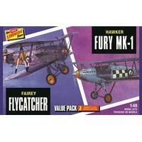 Lindberg 1/48 Fairey Flycatcher & Hawker Fury 2-PACK Plastic Model Kit