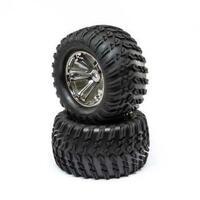 Losi Wheel and Tire Mounted BlackChrome (2), Tenacity T - LOS43018