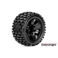 TRACKER 1/10 STADIUM TRUCK TIRE BLACK WHEEL WITH 1/2 OFFSET 12MM HEX MOUNTED - R2002-B2