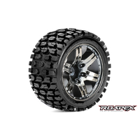 TRACKER 1/10 STADIUM TRUCK TIRE CHROME BLACK WHEEL WITH 1/2 OFFSET 12MM HEX MOUNTED - R2002-CB2