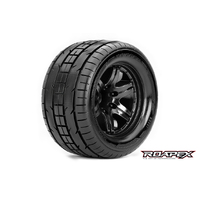 TRIGGER 1/10 MONSTER TRUCK TIRE BLACK WHEEL WITH 1/2 OFFSET 12MM HEX MOUNTED - R3001-B2