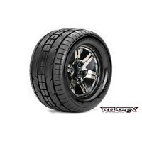 TRIGGER 1/10 MONSTER TRUCK TIRE CHROME BLACK WHEEL WITH 1/2 OFFSET 12MM HEX MOUNTED - R3001-CB2