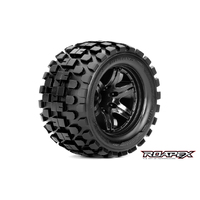 RHYTHM 1/10 MONSTER TRUCK TIRE BLACK WHEEL WITH 1/2 OFFSET 12MM HEX MOUNTED - R3003-B2