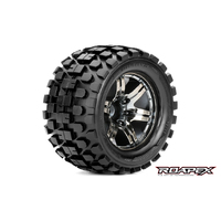 RHYTHM 1/10 MONSTER TRUCK TIRECHROME BLACK WHEEL WITH 1/2 OFFSET 12MM HEX MOUNTED - R3003-CB2
