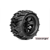 MORPH 1/10 MONSTER TRUCK TIRE BLACK WHEEL WITH 1/2 OFFSET 12MM HEX MOUNTED - R3004-B2