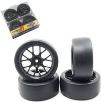 Yeah Racing Spec D CS Wheel Offset +3 Black w/Tire 4pcs For 1/10 Drift - WL-0100